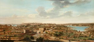 Et af et sæt med syv udsigter over Valletta, Malta og omegn, ca. 1753